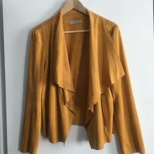 Bagatelle Draped Collar Faux Suede Jacket - Mustard Yellow/Gold, Size L